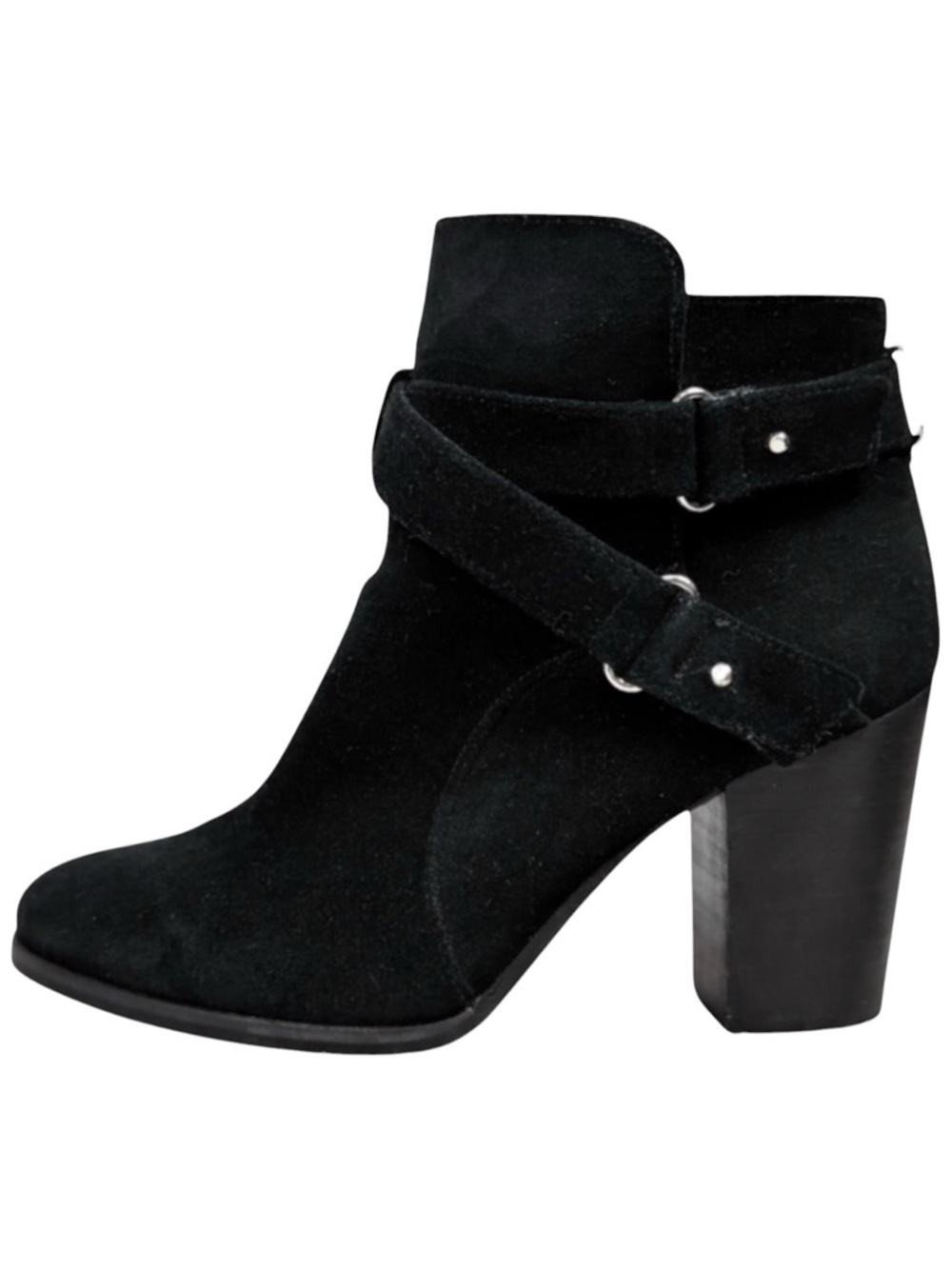 Gianni Bini Black Suede Buckle Ankle Boots Size 6 Moto Minimalist
